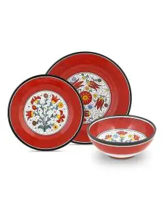 Handmade Italian 3-piece place setting Flora: dinner plate, salad & dessert plate, cereal bowl. Deruta, Italy