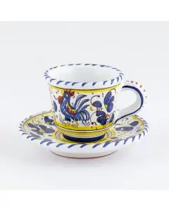 Deruta espresso cup and saucer from the Galletto Blu collection, handmade by Antica Deruta - Italy