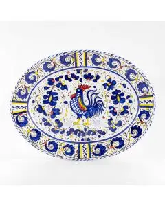 Deruta oval platter from the Galletto Blu collection, handmade by Antica Deruta - Italy