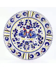 Deruta round platter from the Galletto Blu collection, handmade by Antica Deruta - Italy
