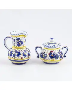 Deruta creamer & sugar set from the Galletto Blu collection, handmade by Antica Deruta - Italy