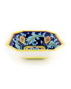 Italian octagonal serving bowl Geo Blu from the Ottagonali Collection handmade by Francesca Niccacci in Deruta