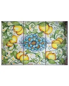 Italian backsplash panel Lemons 2 hand-painted by Ghenos in Messina, Sicily