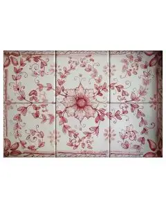 Italian tile panel Pink Flowers hand-painted by Ghenos in Messina, Sicily