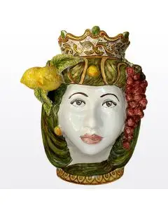 Sicilian ceramic Moorish head Lady with lemons handmade by Ghenos