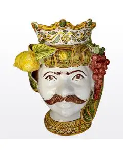 Sicilian ceramic Moorish head Man with lemons handmade by Ghenos