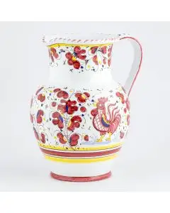 Deruta pitcher from the Galletto Rosso collection, handmade by Antica Deruta - Italy
