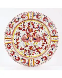 Deruta round platter from the Galletto Rosso collection, handmade by Antica Deruta - Italy