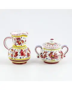 Deruta creamer & sugar set from the Galletto Rosso collection, handmade by Antica Deruta - Italy