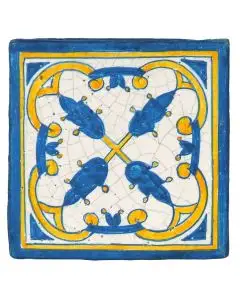 Hand-painted Deruta tile gt by Antica Deruta, Italy. The tile is entirely handcrafted.