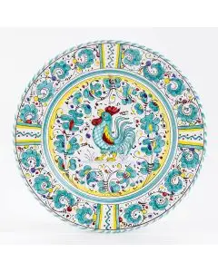 Deruta dinner plate from the Galletto Verde collection, handmade by Antica Deruta - Italy