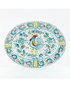 Deruta oval platter from the Galletto Verde collection, handmade by Antica Deruta - Italy
