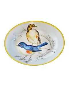 Italian oval platter Bird 4 from the Joy Collection handmade by Francesca Niccacci in Deruta