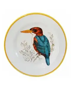 Italian round platter Bird from the Joy Collection handmade by Francesca Niccacci in Deruta