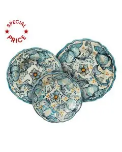 3-piece place setting Limoni Blu di Sicilia dinner plate, pasta & soup plate, salad & dessert plate