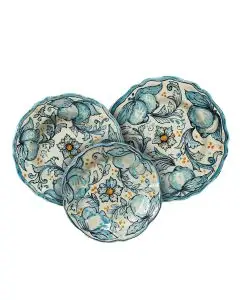3-piece place setting Limoni Blu di Sicilia dinner plate, pasta & soup plate, salad & dessert plate