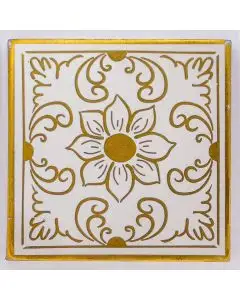 Hand-painted Italian tile LF01 from the Gold collection, entirely handcrafted by La Fauci in Messina, Sicily