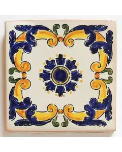 Hand-painted Italian tile LF03 from the Classic collection, entirely handcrafted by La Fauci in Messina, Sicily
