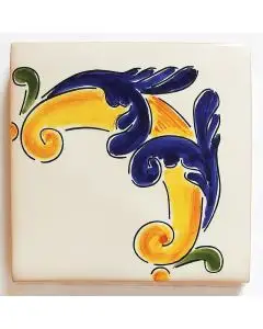 Hand-painted Italian corner tile LF03 from the Classic collection, entirely handcrafted by La Fauci in Messina, Sicily