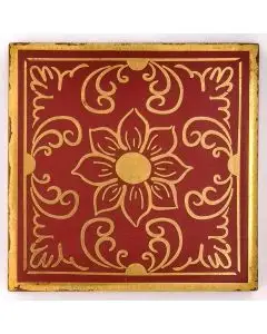 Hand-painted Italian tile LF10 from the Gold collection, entirely handcrafted by La Fauci in Messina, Sicily