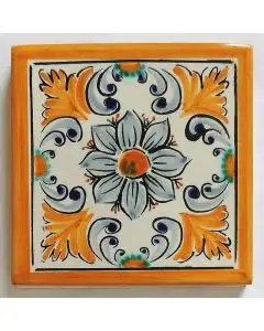 Hand-painted Italian tile LF14 from the Classic collection, entirely handcrafted by La Fauci in Messina, Sicily