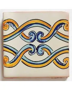 Hand-painted Italian tile LF16 from the Classic collection, entirely handcrafted by La Fauci in Messina, Sicily