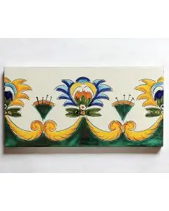 Hand-painted Italian border tile LF23 from the Classic collection, entirely handcrafted by La Fauci in Messina, Sicily