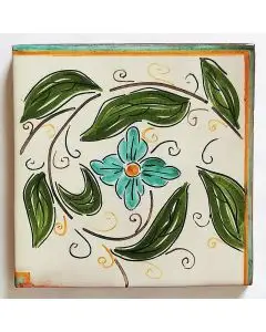 Hand-painted Italian corner tile LF25 from the Classic collection, entirely handcrafted by La Fauci in Messina, Sicily