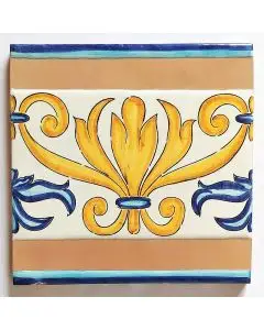Hand-painted Italian border tile LF29 from the Classic collection, entirely handcrafted by La Fauci in Messina, Sicily