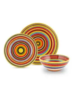 Handmade Italian 3-piece place setting Millerighe: dinner plate, salad & dessert plate, cereal bowl. Deruta, Italy