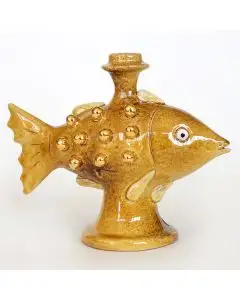 Amber candle holder in the shape of a fish with gold details handmade in Tuscany by ND Dolfi - Italy