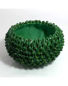 Tuscan Green Scales centerpiece bowl handcrafted by ND Dolfi in Montelupo Fiorentino, Italy