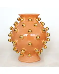 Peach vase with gold bubbles handmade in Tuscany by ND Dolfi - Italy
