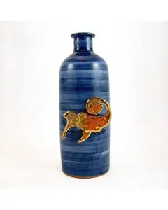 Italian blue bottle with gold detail. Handmade by Rampini in Gubbio, Italy