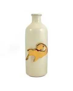 Italian white bottle with gold detail. Handmade by Rampini in Gubbio, Italy