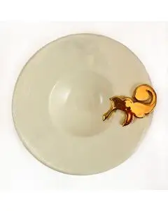 Italian white plate with gold detail. Handmade by Rampini in Gubbio, Italy