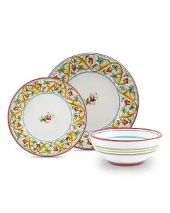 Handmade Italian 3-piece place setting Primizia: dinner plate, salad & dessert plate, cereal bowl. Deruta, Italy