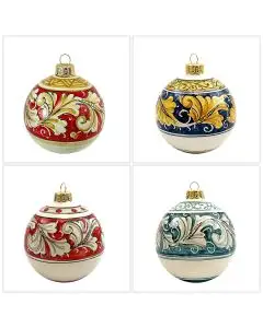 Set of 4 Italian Christmas ball ornaments handmade by Rampini in Gubbio, Italy