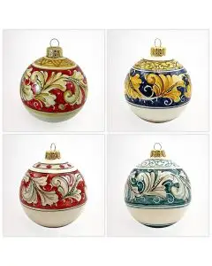 Set of 4 Italian Christmas ball ornaments handmade by Rampini in Gubbio, Italy