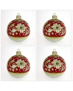 Set of 4 Italian Christmas ball ornaments handmade by Rampini in Gubbio, Italy