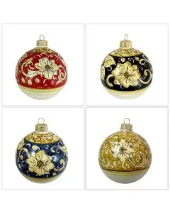 Set of 4 Italian Christmas ball ornaments handmade by Rampini in Gubbio, Italy