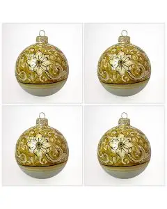 Set of 4 Italian Christmas ball ornaments handmade by Rampini in Gubbio, Italy