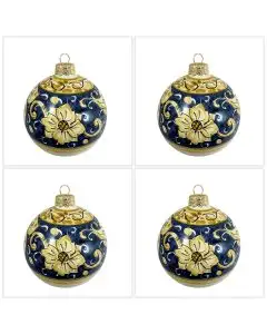 Set of 4 Italian Christmas ball ornaments handmade by Rampini in Gubbio, Italy