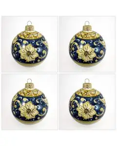 Set of 4 Italian Christmas ball ornaments handmade by Rampini in Gubbio, Italy