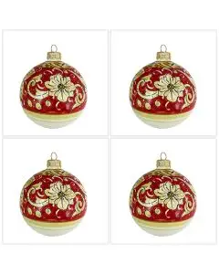 Set of 4 Italian Christmas ball ornaments handmade by Rampini in Gubbio, Italy