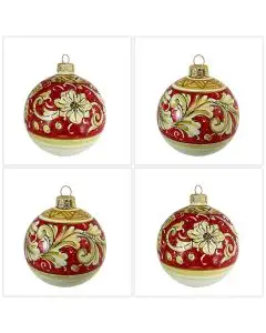 Set of 4 Italian Christmas ball ornaments handmade by Rampini in Gubbio, Italy