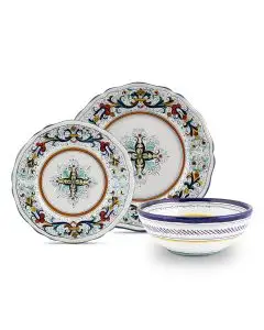 Handmade Italian 3-piece place setting Ricco Deruta Blu: dinner plate, salad & dessert plate, cereal bowl. Deruta, Italy