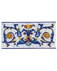 Hand-painted Deruta tile Ricco Deruta Blu by Antica, Italy. The tile is entirely handcrafted.