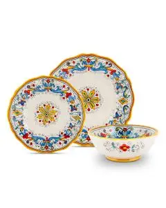 Handmade Italian 3-piece place setting Ricco Deruta Andrilia: dinner plate, salad & dessert plate, cereal bowl. Deruta, Italy