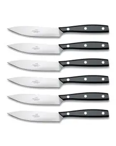 Chianino set of 6 steak knives with black resin handles handcrafted by Coltellerie Consigli in Scarperia, Italy